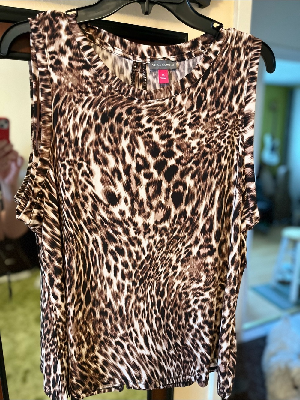Vince Camuto Leopard Print Sleeveless Tank Top in Brown and Cream - Picture 6 of 9